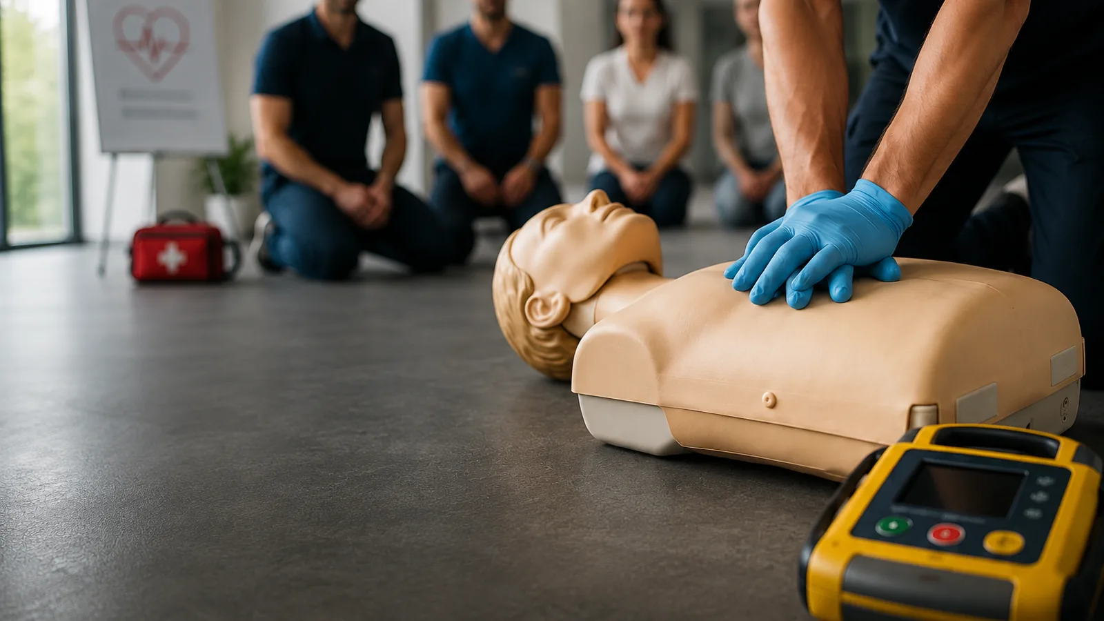 BLS-AED Training an einer Reanimationspuppe
